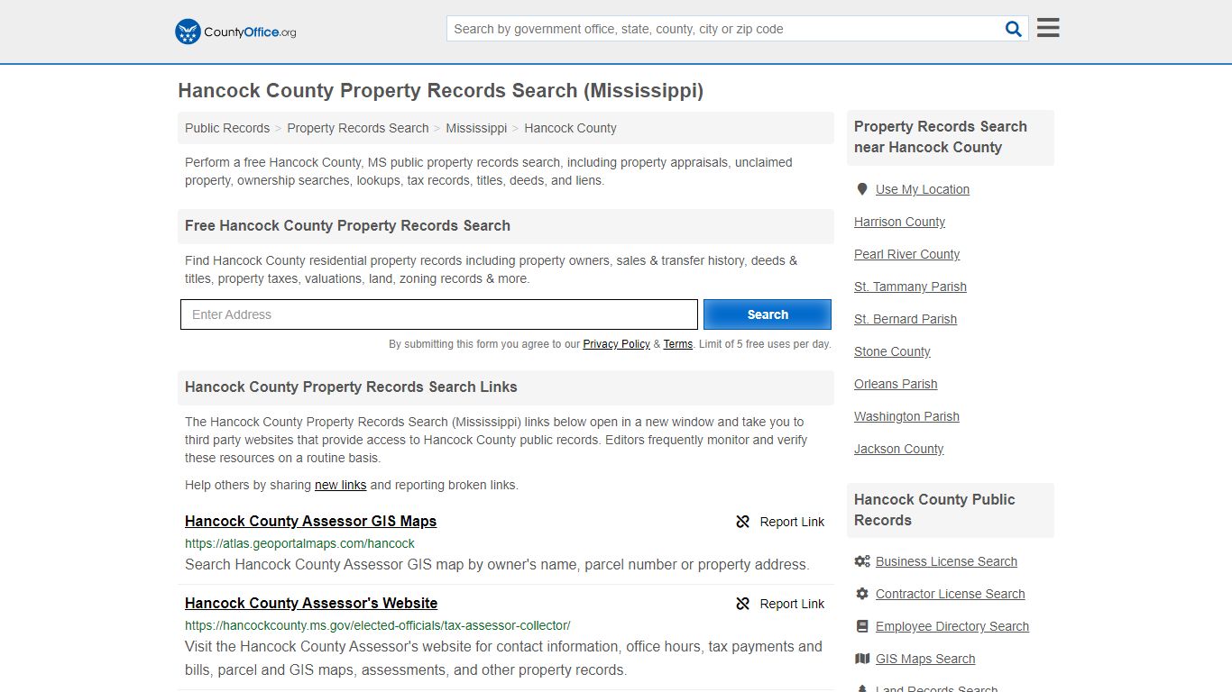 Property Records Search - Hancock County, MS (Assessments ...